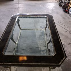 Antique Coffee Table.  Brass, Marble and Glass 