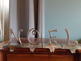 Pottery Barn silver NOEL Christmas stocking hangers holders
