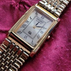 ⚡️NEW - Seiko Slim SQ Large Tank Stainless Steel Men's Gold Tone Wrist Watch