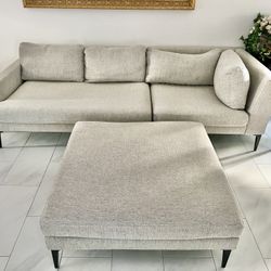 West Elm Sofa Couch 3-Piece Grey Sectional with Ottoman Andes Dark Pewter Legs Furniture Set Gray Chaise Lounge Chair Westelm Comfortable Living Room