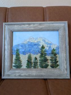 Mixed Media Sea Glass Art Mountain Scene