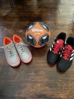 Soccer sneakers and ball size 3 ball adidas sneakers size 4 indoor soccer sneakers size 3 can sell together or separate