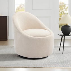 COLAMY Modern Swivel Barrel Chair with Hidden Storage, Fully Assembled Comfy Round Accent Chair for Living Room Bedroom Small Spaces, Cream White（Beig