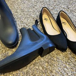 Black Rain Boots & flats  Size 9 (8 1/2) 