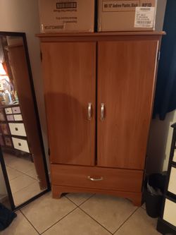 Wood Finish Armoire with Drawer
