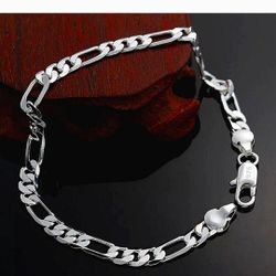8" .925 Sterling Silver Figaro Bracelet Unisex Brand NEW 5MM THICK STAMPED 