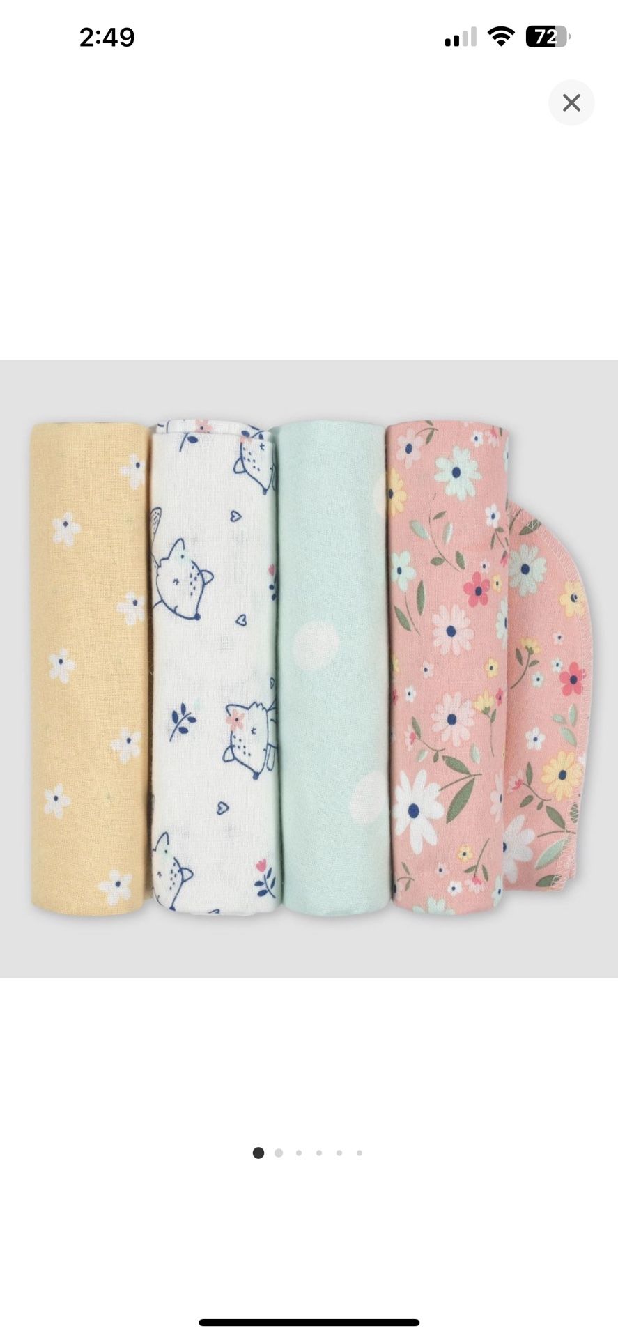 Gerber Baby Girls 4 Pack Fox Flannel Blanket - Orange/yellow/light Blue And White