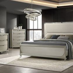Brand New Silver Modern Style 4pc Queen Bedroom Set 