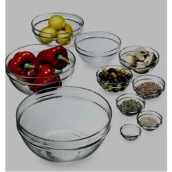 9 Piece  Clear Glass Nesting Mixing Bowls Set

