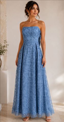 Dusty Blue Lace Evening Gown