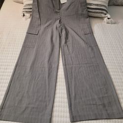 Elodie Gray Pinstripe Wide-Leg Trousers