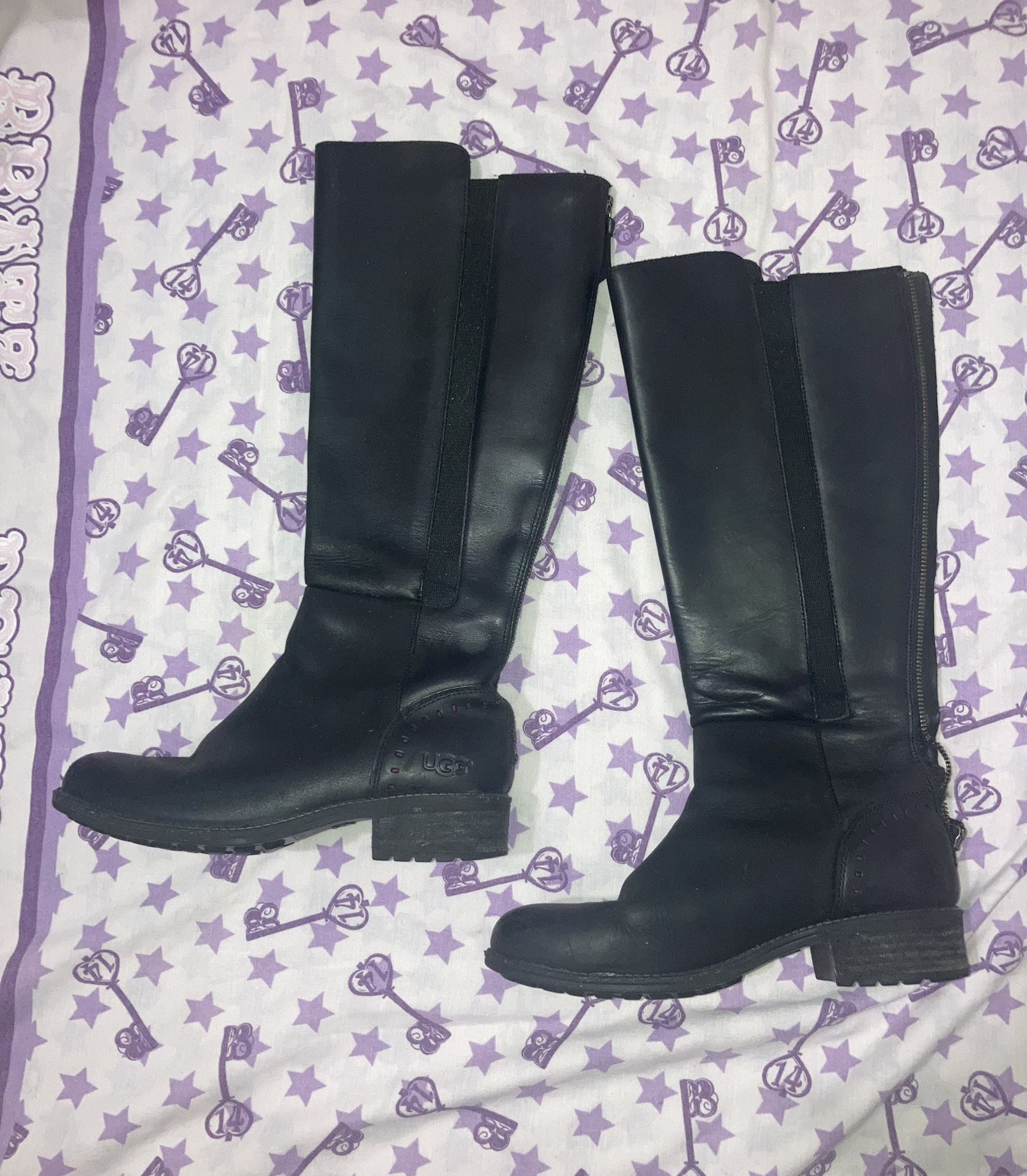 UGG Size 7.5 Australia Vinson Black Tall Leatherboots 1012511 Women’s Boots