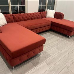 Brand New Red Velvet Modern Style Sectional Sofa
