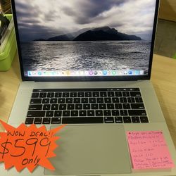 MacBook Pro 2018 15” Touch Bar Retina Intel 6 Core i7 8th Gen@ 2.2GHz,32gb Ram, 512gb  SSD, Radeon Pro 555X 4GB Graphics. macOS Catalina. Very Good Ba