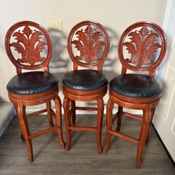 3 solid wood sturdy swivel barstools - a few nicks in the wood  17”D  x 48”H  Seat height 31” Price is firm