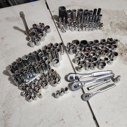 100 Craftsman Sockets, 3 Ratchets And Misc