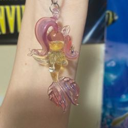 Handmade Blown Glass Horse Mermaid Necklace (Fluttershy)