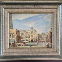 European Medieval Scene. Oil/canvas 