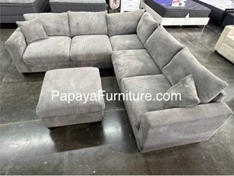 New! Light Grey Sectional Couch, Plush Soft Corduroy Sectional And Ottoman, Grey Sofa, Couch, Sectionals, Contemporary Couch, Gray Couch, Modern Couch
