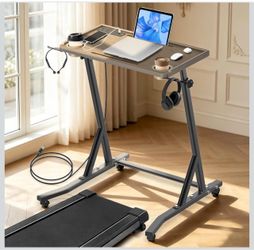 Standing Desk for Walking Pad, Treadmill Desk with 2 Cup Holders Adjustable Height Walking Pad Desk with Power Socket, Rolling Standing Desk for Exerc