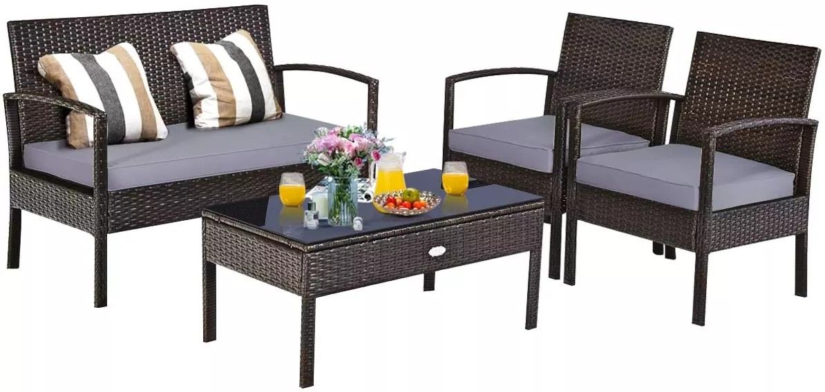 4 pcs Wicker Patio Conversation Furniture Set