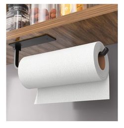 Paper Towel Holder - Self-Adhesive or Drilling, Matte Black, Upgraded Aluminum -8 pcs