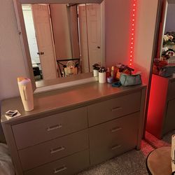 Dresser with mirror and matching night stand with matching bed frame