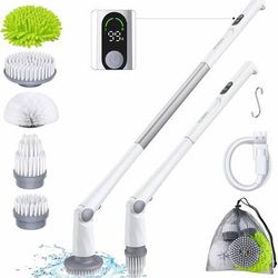 new Electric Spin Scrubber 2024 Upgrade LED Display Shower Scrubber with Long Handle Cordless Cleaning Brush with 5 Replaceable IPX7 Heads Electric Sc