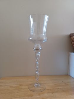 16" VTG Clear Glass Twisted Candle Holder Decor 