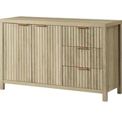 Buffet Cabinet with Storage Fluted Sideboard with 2 Doors 3 Drawers Modern Credenza Accent Cabinets for Living Room Kitchen Office Dining Room Hallway