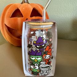 New Halloween Hello Kitty And Friends Glass Tumbler With Straw