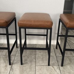 Set Of 3 Backless 24 in. Carmel Metal Bar Stool / Counter Stools 