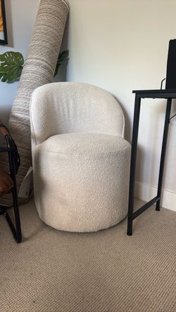 Mira II Modern Barrel Back White Boucle Dining Chair With Wheels