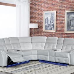 3PC Air Leather Power Recliner Sectional w/ Consoles, USB Outlets & LED Light