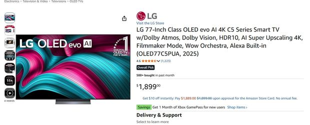 LG OLED77C5PUA is a 77-inch 4K OLED evo TV  MSRP $3,699