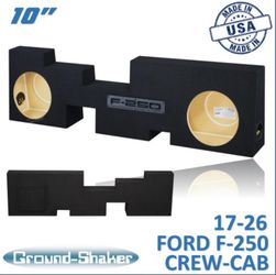 Black 10" Dual Sealed Sub Box, Fits 17-26 Ford F-250 Crew-Cab