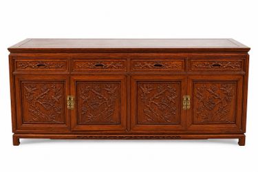 Vintage Solid Wood Carved Asian Sideboard / TV Stand