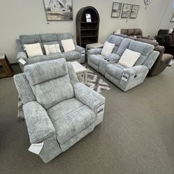 Manual Reclining Fabric Sofa And Loveseat And Recliner Fast Delivery ⭐$39 Down Payment with Financing ⭐ 90 Days same as cash