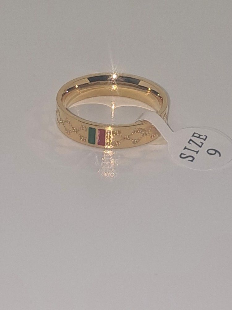 Gold Plated Gucci Ring Red/ Green Stripe Size 9