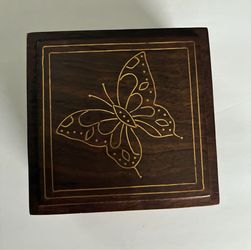 Wooden Keepsake Box with Brass Butterfly Inlay