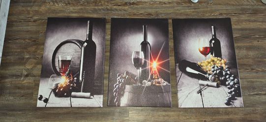 3 Piece Wine Themed Canvas Wall Art
