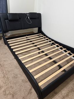 Brand New Queen Size Black LED Platform Bed Frame with Upholstered Headboard