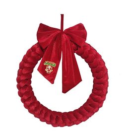 New 14" Christmas Velvet Wreath,Christmas Wreaths For Front Door With Santa Claus Ornament And Bow, Christmas Decorations For Party Table Fireplaces P