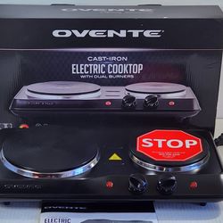 Ovente Electric Double Cast Iron Burner 7 Inch Plate with Temperature Knob  (BGS102B)