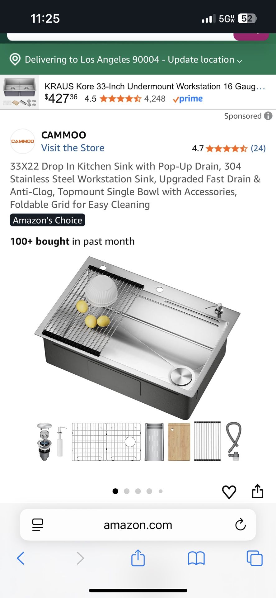 33X22 Drop In Kitchen Sink with Pop-Up Drain, 304 Stainless Steel Workstation Sink, Upgraded Fast Drain & Anti-Clog, Topmount Single Bowl with Accesso