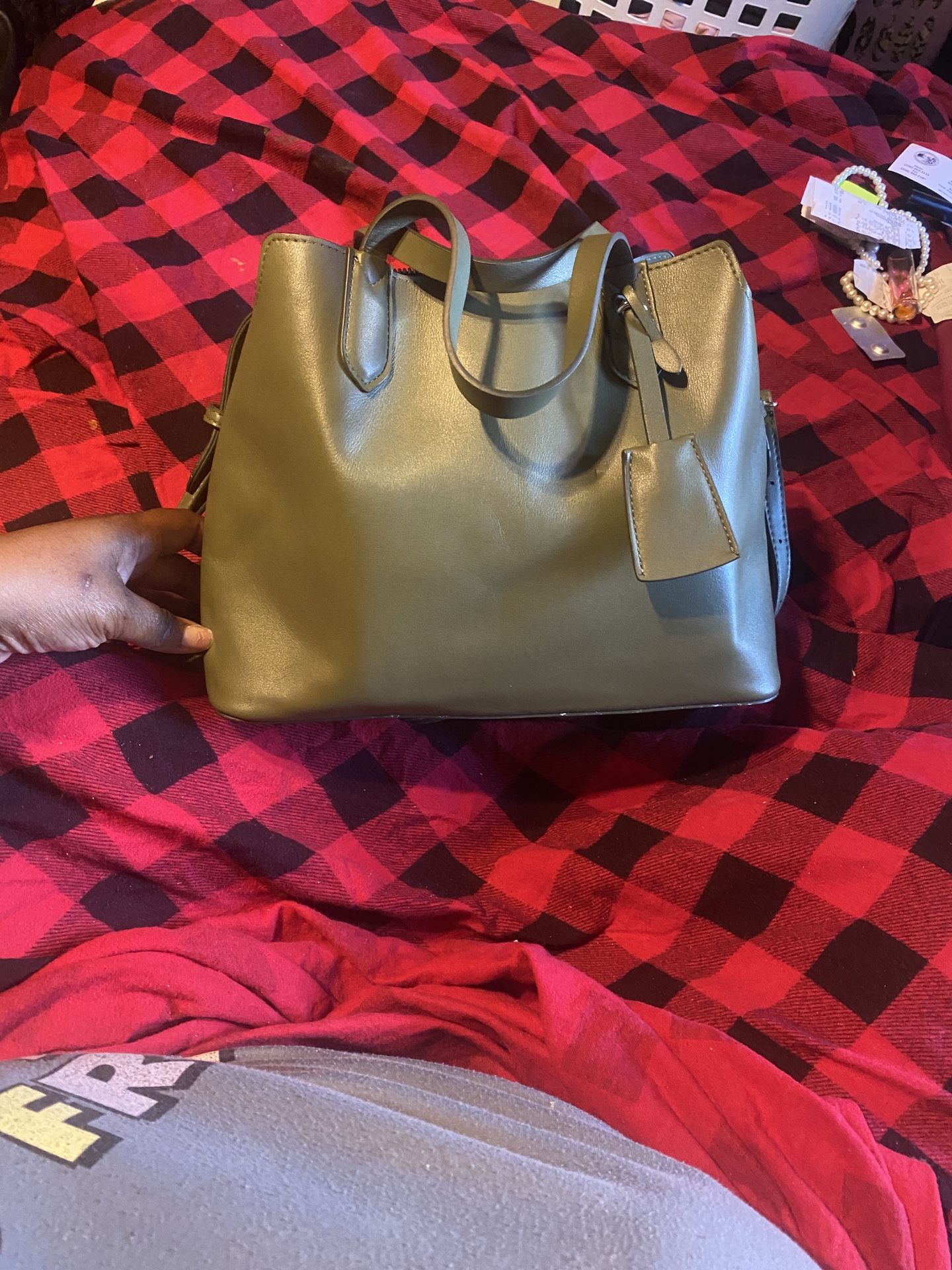 Olive Green Purse With Gold Accents