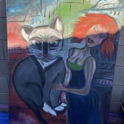 Cat And Lady Canvas