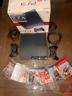 PS3 Slim 120GB Bundle + 2 Controllers, 7 Games, Box