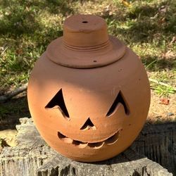 Hewells Pottery Terracotta Jack O Lantern Pumpkin Halloween Home Garden Harvest Autumn Fall Decor