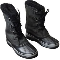 Sorel Bighorn Leather Winter Boots Mens Size 8 Wool Lined Insulated Black Gray. Cash Only Please Meet In South Austin 